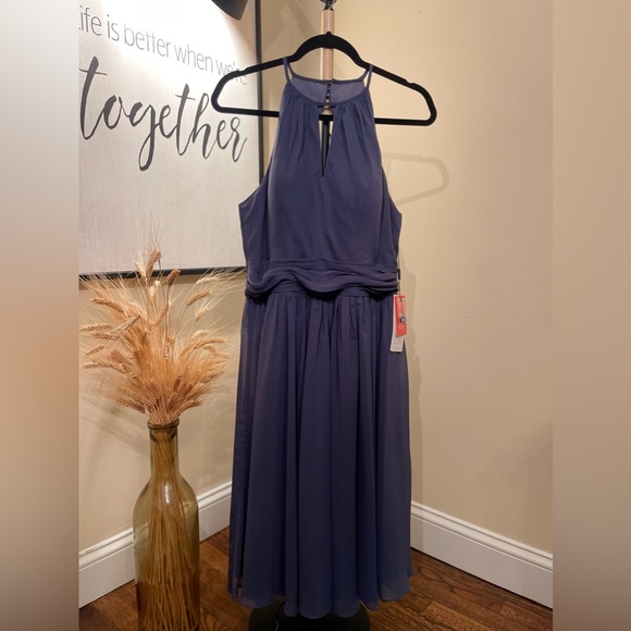 NWT - A-line Scoop Chiffon Cocktail Dress With Ruffle - Picture 7 of 16